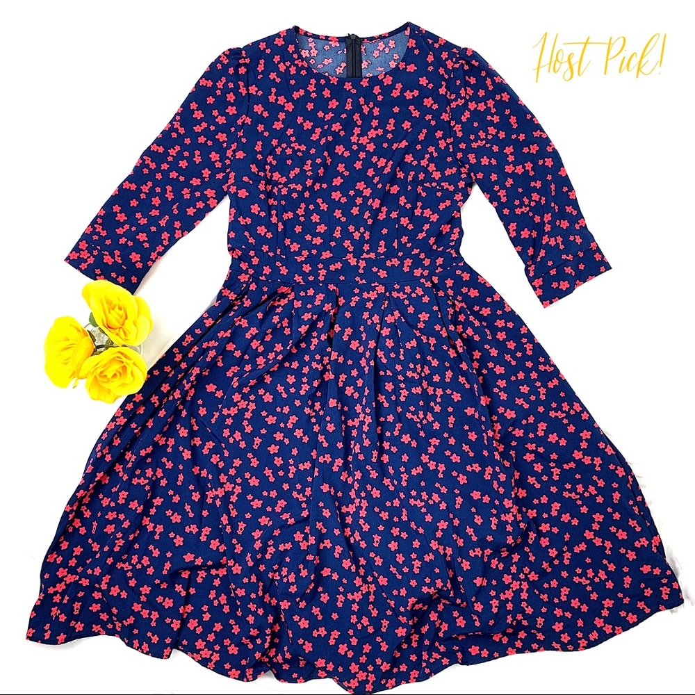 50% OFF Floral Midi Dress 3/4 Sleeve, Large - Picture 3 of 8